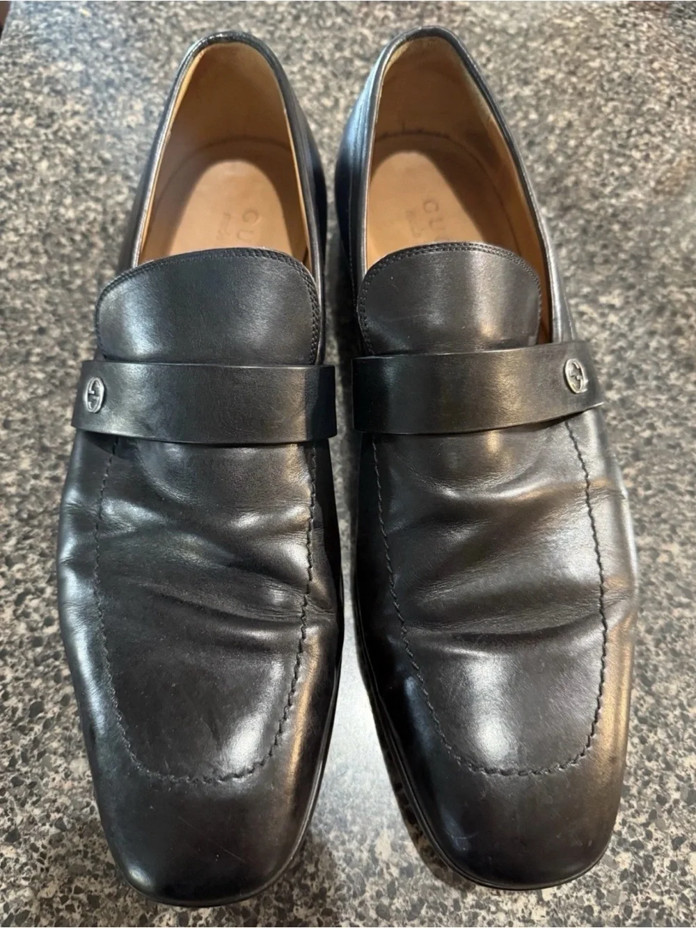 Gucci 256600 Mens 9 Interlocking G Logo Black Calf Rubber Sole Loafer Shoes